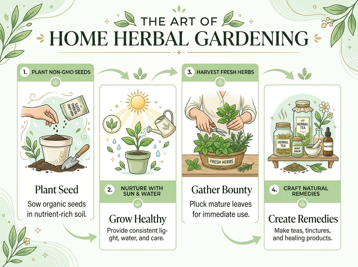 4-Step Herb Gardening Process Infographic